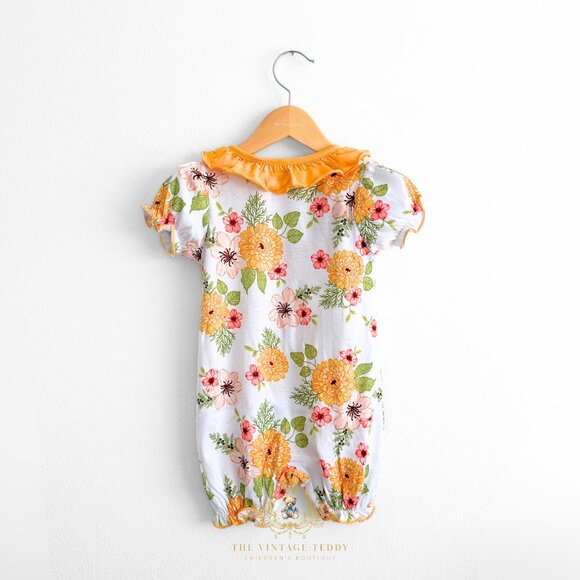 NWT Pretty Girls Romper One-piece Short Sleeve Bubble Floral Tangerine 18-24M - Picture 2 of 2